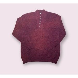 Vintage LL Bean Sweater Men XL Long Red Henley Sweatshirt Made in USA Cotton EUC